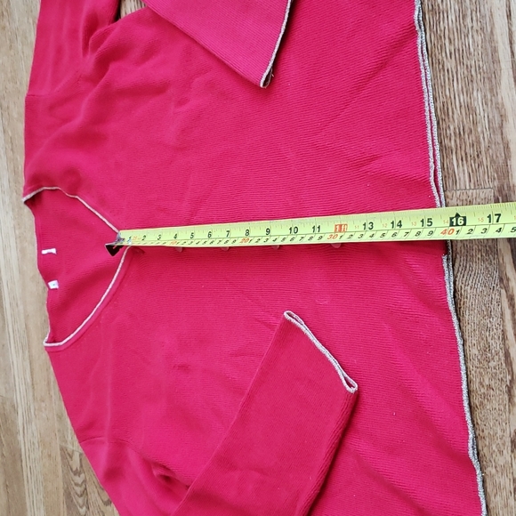 (M) Sparkly Gold Trim V Neck Cardigan Holiday Festive Business Celebration - Picture 3 of 7